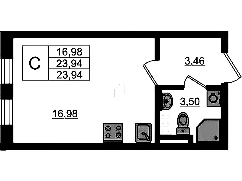 Квартира студия 23.94 м², 4/4 эт., ЖК «Новая история»